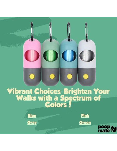 Dispensador de Bolsas de Excremento de Perro Poop Mate con Linterna LED - Azul Dispensador de Bolsas de Excremento de Perro Poop Mate con Linterna LED - Azul