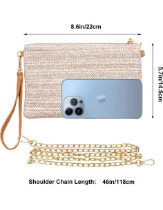 Bolso de Paja Beurlike para Mujeres - Cruzado Beige 22x14.5cm 2