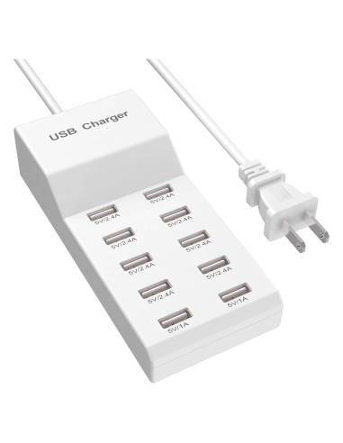 Cargador de Pared USB QIONMAR 10 Puertos 50W Carga Rápida
