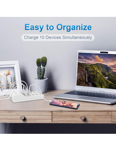 Cargador de Pared USB QIONMAR 10 Puertos 50W Carga Rápida