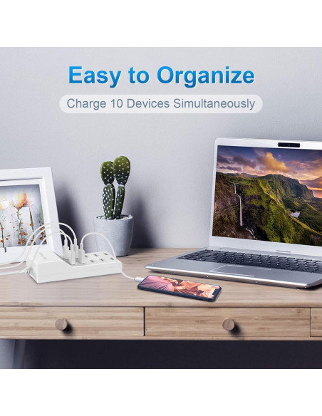 Cargador de Pared USB QIONMAR 10 Puertos 50W Carga Rápida