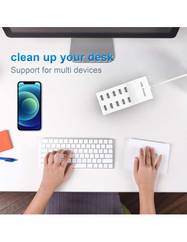 Cargador de Pared USB QIONMAR 10 Puertos 50W Carga Rápida