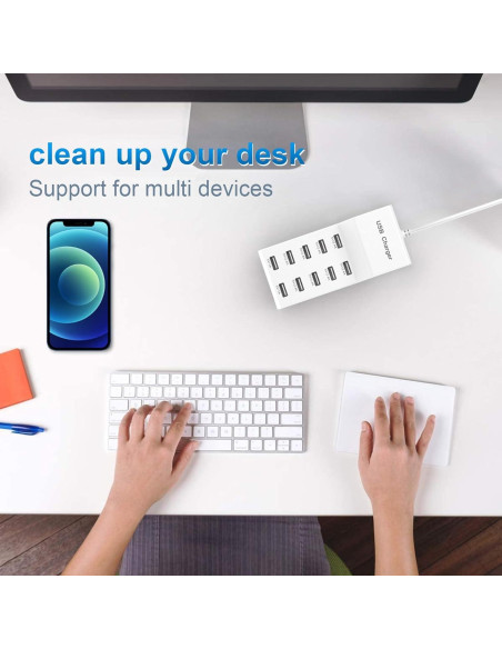 Cargador de Pared USB QIONMAR 10 Puertos 50W Carga Rápida