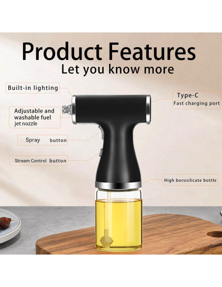 Dispensador de Aceite Eléctrico Kzalzaci 260ml 2-en-1 Negro