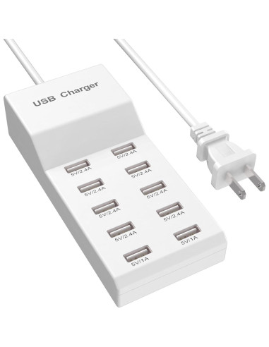 Cargador de Pared USB QIONMAR 10 Puertos 50W Carga Rápida