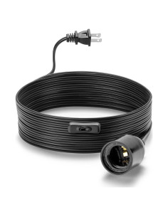 Cable de luz colgante 3.6 m E26 con interruptor y enchufe - Negro