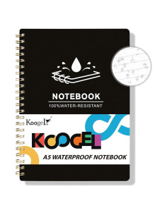 Cuaderno Espiral Koogel A5 Impermeable 60 Hojas Negro