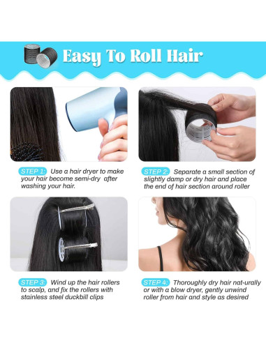 Rizadores de Cabello Jumbo Acejoz 12 Piezas con Clips Acero