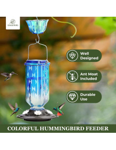 Alimentador de Colibríes de Vidrio Kingsyard 24 oz Azul 2