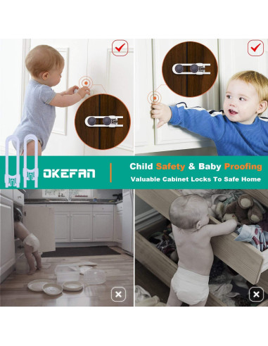 Cerraduras de Seguridad para Gabinetes OKEFAN - 8 Unidades Blancas