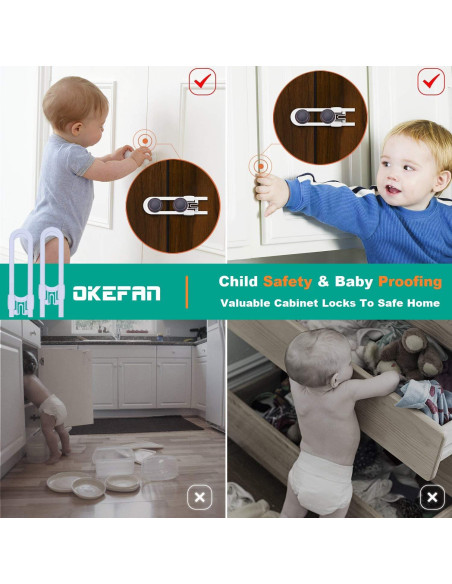 Cerraduras de Seguridad para Gabinetes OKEFAN - 8 Unidades Blancas