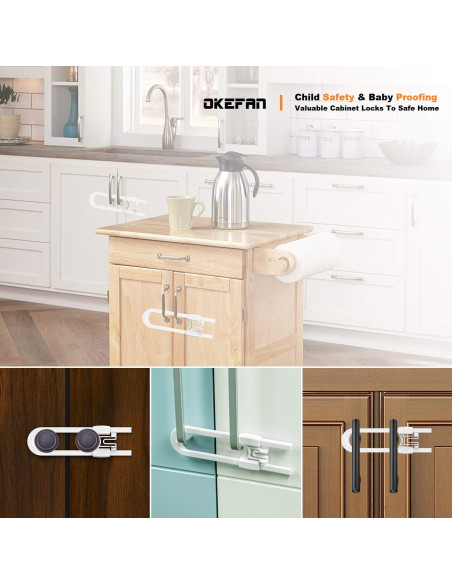 Cerraduras de Seguridad para Gabinetes OKEFAN - 8 Unidades Blancas