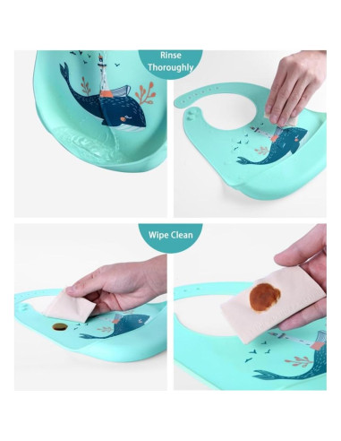 Babero de Silicona Azul Bebé - Impermeable y Ajustable