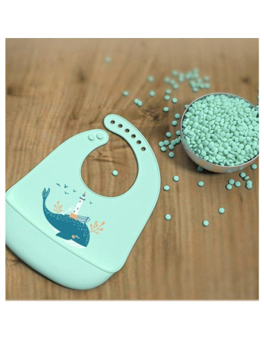 Babero de Silicona Azul Bebé - Impermeable y Ajustable