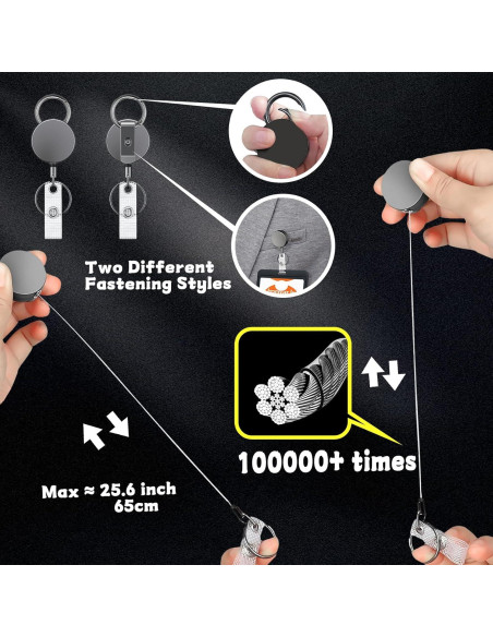 Paquete de 2 llaveros retráctiles metalicos bomyarJr 65 cm