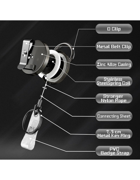 Paquete de 2 llaveros retráctiles metalicos bomyarJr 65 cm