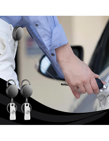 Paquete de 2 llaveros retráctiles metalicos bomyarJr 65 cm