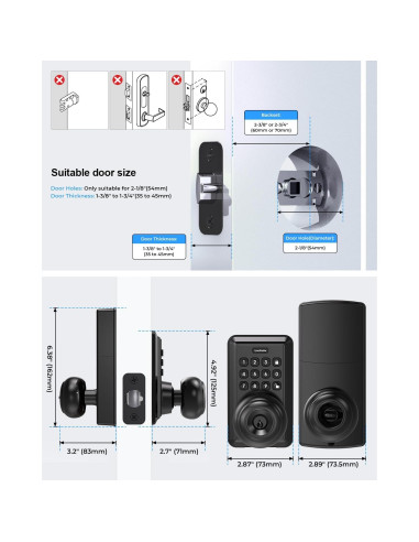Cerradura de Puerta Sin Llave ApeStellar AS-DK-MB Negra