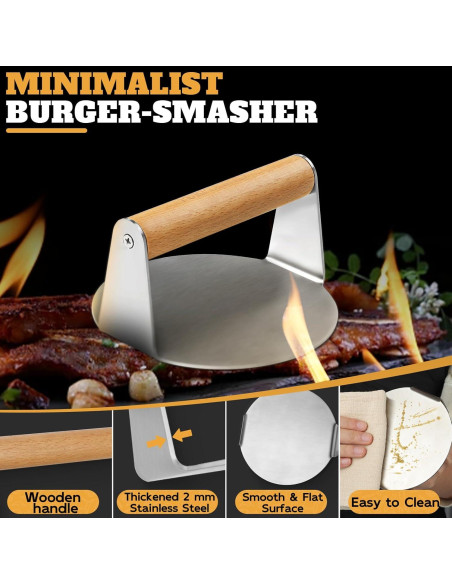 Kit de Prensa para Hamburguesas PURPLEBIRD 3 Piezas Acero Inoxidable