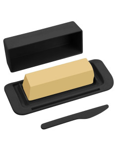 Plato de Mantequilla Ecoway con Tapa y Cuchillo - Negro