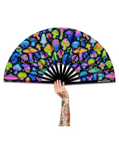 Ventilador de Mano Plegable Raveahem 28 cm Bambú Hongos Mágicos