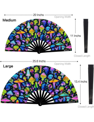 Ventilador de Mano Plegable Raveahem 28 cm Bambú Hongos Mágicos