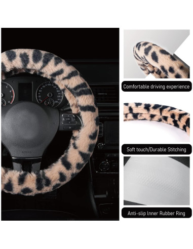 Cubierta de Volante de Piel de Leopardo Road Comforts 14.5-15"