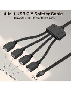 Cable Divisor USB C 4 en 1 Shenzhenshijin 0.5m OTG 90 2