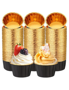 Paquete de 300 forros de cupcake Gandeer negro dorado 6.86 cm
