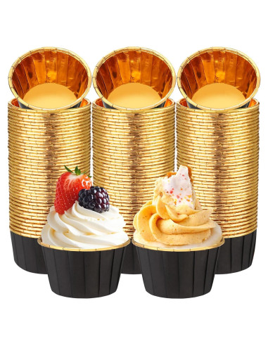 Paquete de 300 forros de cupcake Gandeer negro dorado 6.86 cm