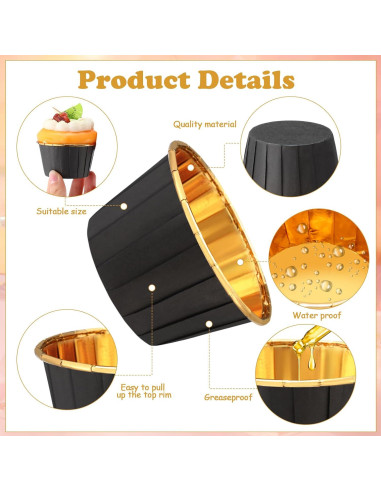 Paquete de 300 forros de cupcake Gandeer negro dorado 6.86 cm