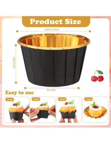 Paquete de 300 forros de cupcake Gandeer negro dorado 6.86 cm