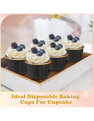 Paquete de 300 forros de cupcake Gandeer negro dorado 6.86 cm