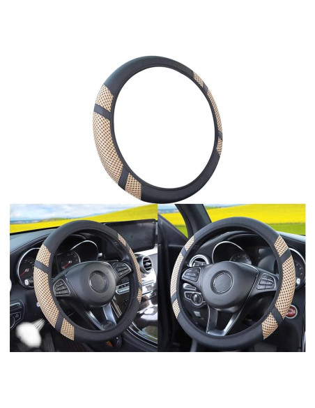 Cubierta de Volante de Coche Zipelo Beige Antideslizante 36.8-39.4cm Cubierta de Volante de Coche Zipelo Beige Antideslizante 36.8-39.4cm