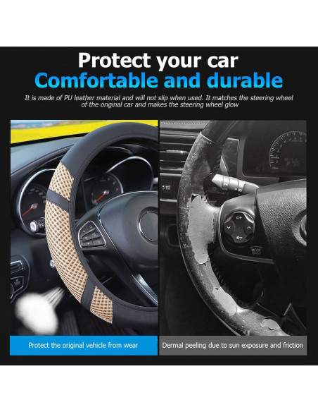 Cubierta de Volante de Coche Zipelo Beige Antideslizante 36.8-39.4cm Cubierta de Volante de Coche Zipelo Beige Antideslizante 36.8-39.4cm