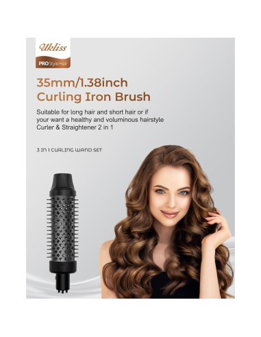 Juego de Plancha de Cabello 3 en 1 Ukliss - Varita, Cepillo y Rizador
