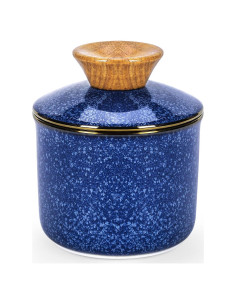 Tazón de Mantequilla DOWAN Cerámica Azul con Tapa y Sello de Agua