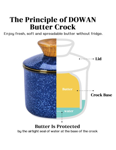 Tazón de Mantequilla DOWAN Cerámica Azul con Tapa y Sello de Agua