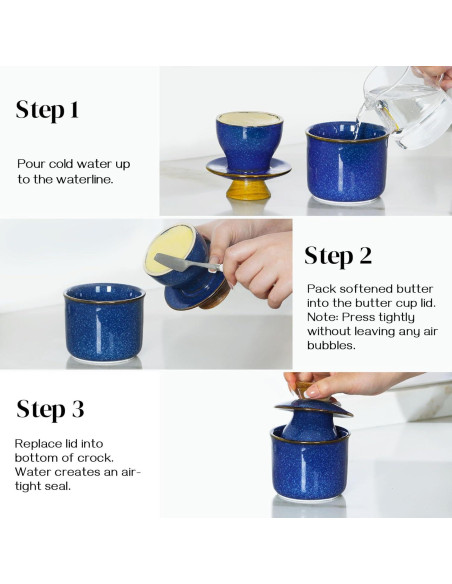 Tazón de Mantequilla DOWAN Cerámica Azul con Tapa y Sello de Agua