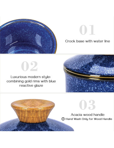 Tazón de Mantequilla DOWAN Cerámica Azul con Tapa y Sello de Agua