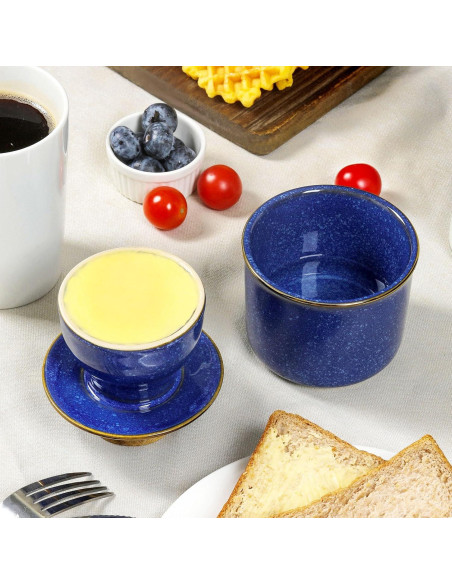 Tazón de Mantequilla DOWAN Cerámica Azul con Tapa y Sello de Agua