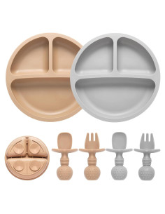 Juego de Alimentación para Bebés Eascrozn - 2 Platos Divididos, 2 Cucharas y 2 Tenedores, Libre de BPA