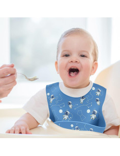 Babero de Silicona Impermeable Azul Astronauta para Bebés 2