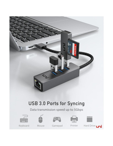 Adaptador USB a Ethernet uni EHUB02 4 en 1 Gigabit 1000 Mbps