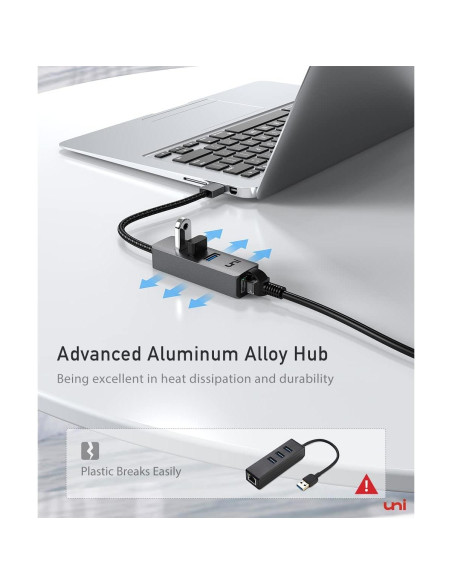 Adaptador USB a Ethernet uni EHUB02 4 en 1 Gigabit 1000 Mbps