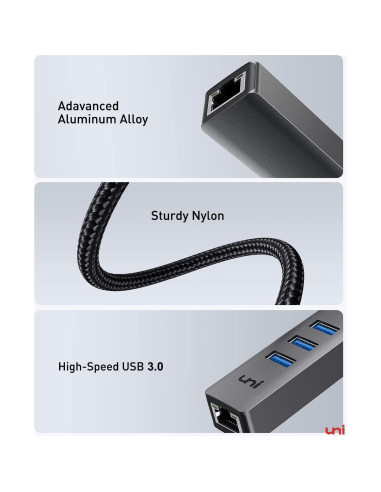 Adaptador USB a Ethernet uni EHUB02 4 en 1 Gigabit 1000 Mbps