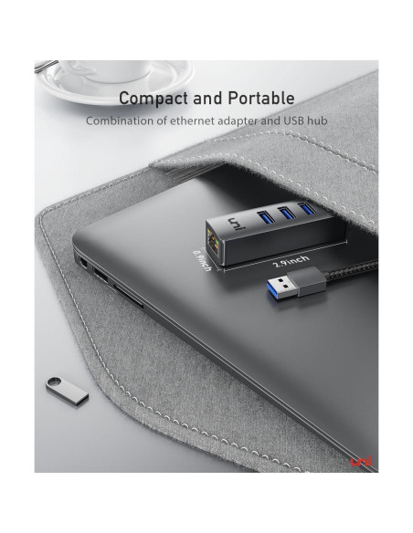 Adaptador USB a Ethernet uni EHUB02 4 en 1 Gigabit 1000 Mbps