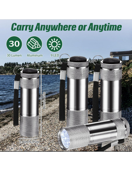 12 Mini Linternas LED VIHOSE de Aluminio Gris para Camping