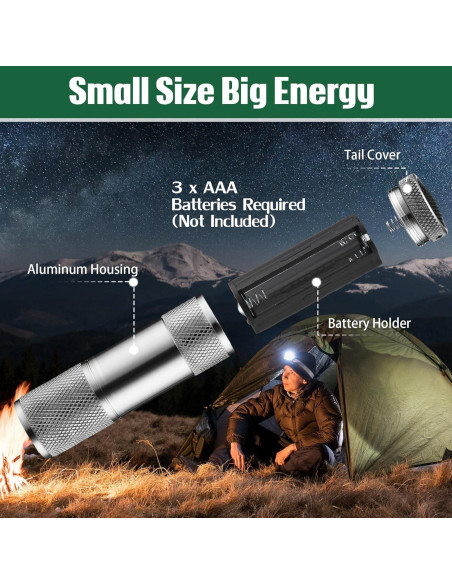 12 Mini Linternas LED VIHOSE de Aluminio Gris para Camping