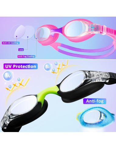 Gafas de Natación XDX para Niños 4-14 Años, Paquete de 4, Antiempañante UV